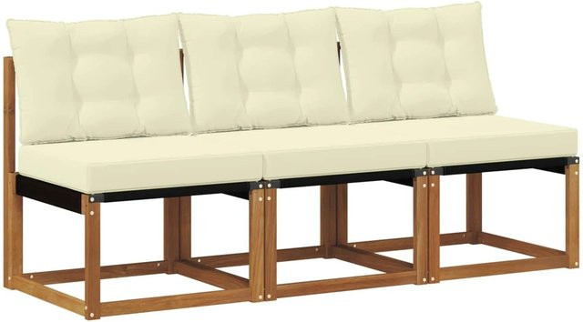 vidaXL 3er Set Outdoor Mittelsofa aus Akazienholz in Braun und Beige für Garten, Balkon oder Terrasse - Bild 1