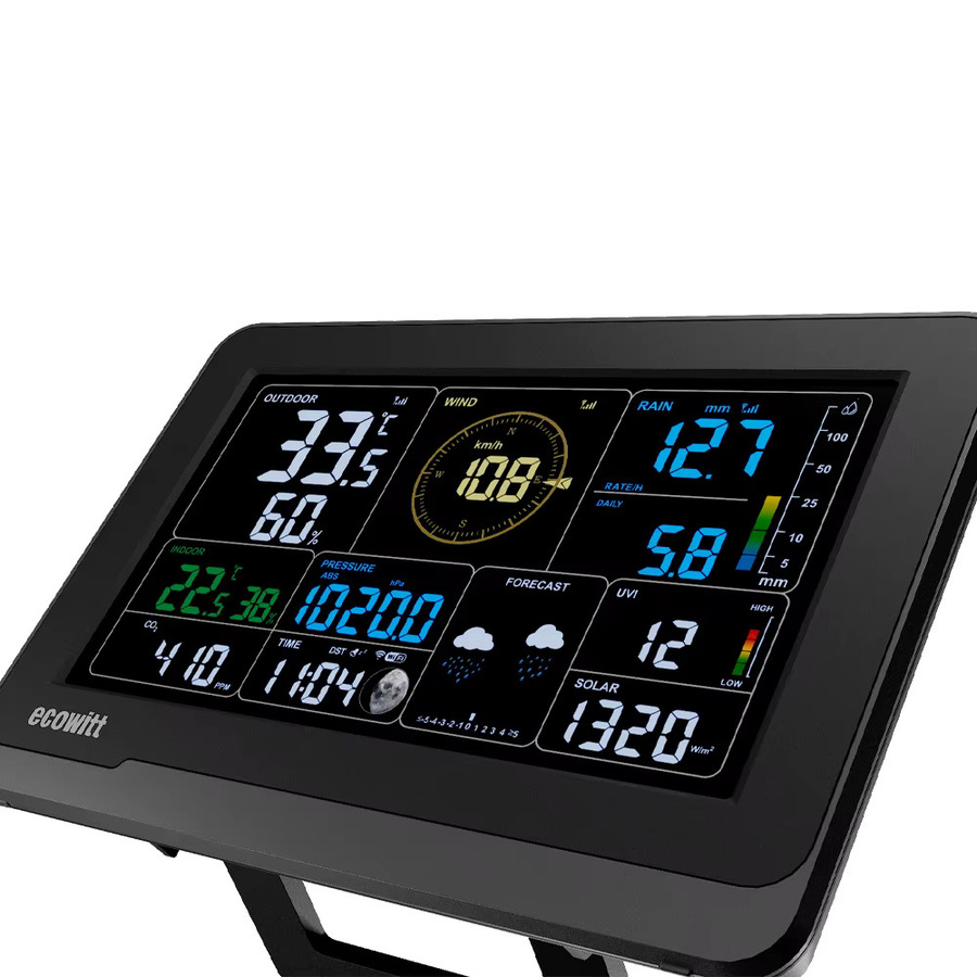 Ecowitt WS3910 Wi-Fi Wetterstation mit 7,5 Zoll LCD-Farbdisplay und eingebautem CO2-Sensor in Schwarz - Bild 2