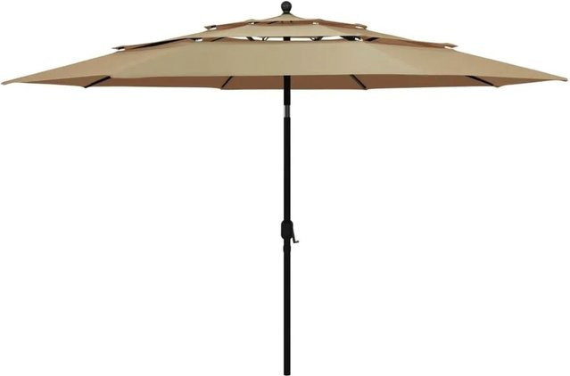 Furnicato Sonnenschirm Taupe mit Kurbel und Kippfunktion aus Aluminium und Polyester, B: 350 cm, T: 260 cm - Bild 1