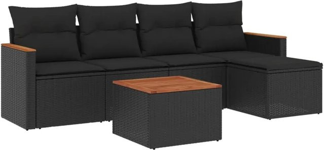 vidaXL 6-teilige Garten-Sofagarnitur aus Poly-Rattan in Schwarz mit Kissen und pulverbeschichtetem Stahlgestell - Bild 1