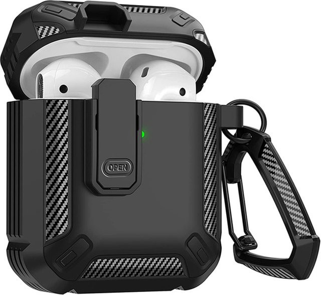 Stoßfeste Schutzhülle von Fomscvka für Apple AirPods Pro 1. und 2. Generation inklusive Schlüsselanhänger in Schwarz, Blau oder Grün - Bild 1