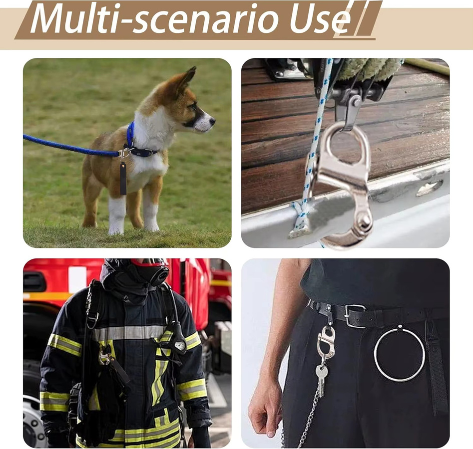 NERISXB Schnellverschluss-Clip-Schäkel aus Edelstahl 316 mit Ledergriff für SCBA-Masken und Feuerwehr-Rigging-Zubehör - Bild 5
