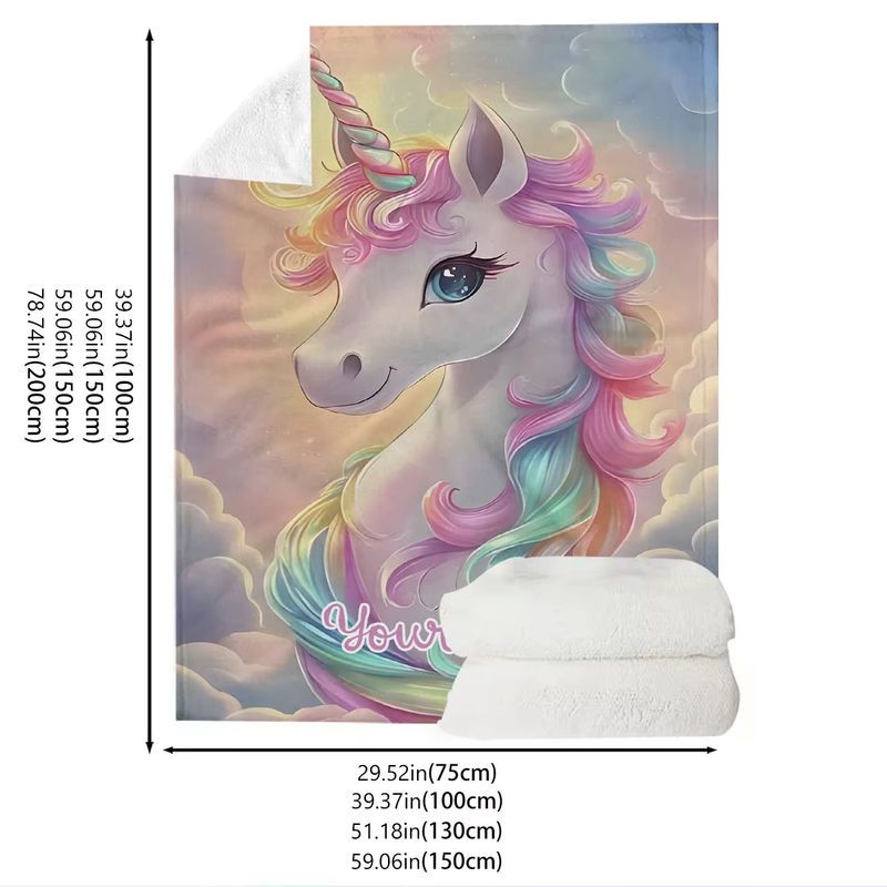 Personalisierte Regenbogen-Einhorn-Decke von ZIZ in Multicolor mit individuellem Namen - Bild 2