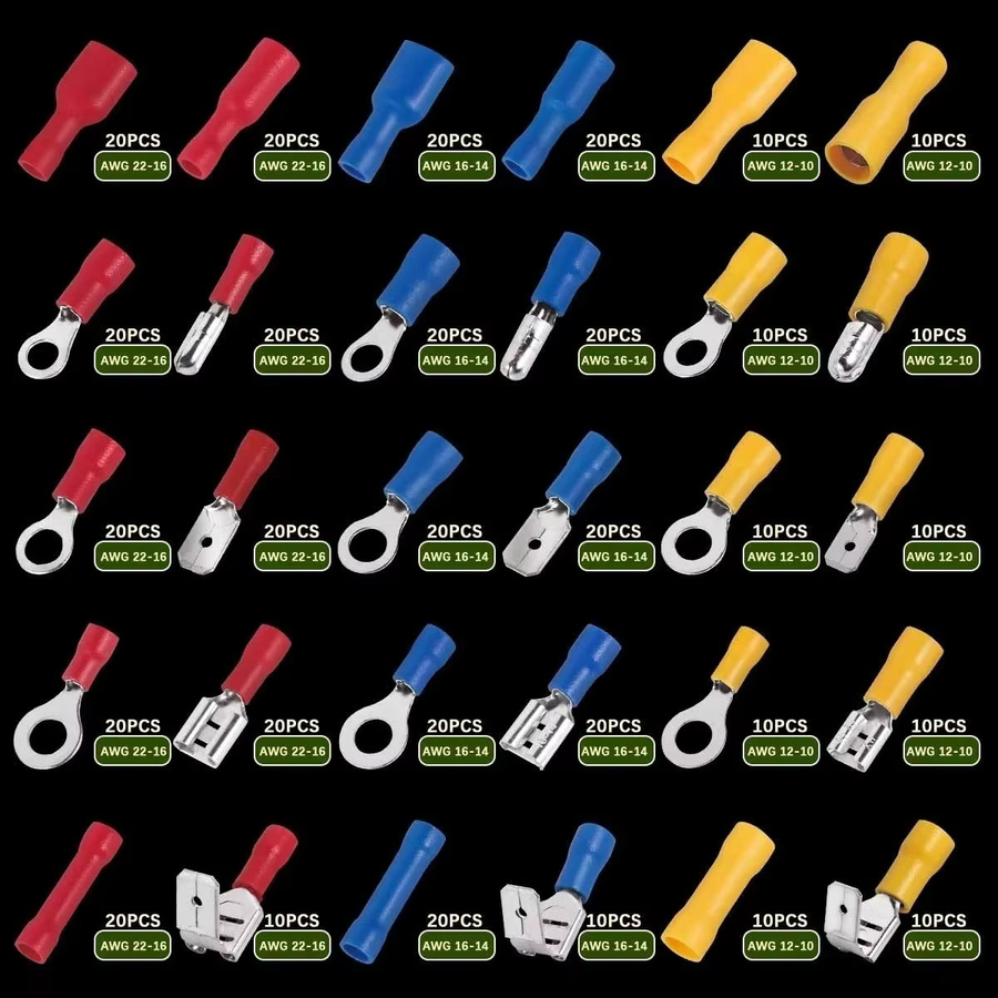 Umfassendes elektrisches Anschlussset mit 102 isolierten Spaten-, Ring-, Gabel- und Stoßverbindern in Multicolor - Bild 2