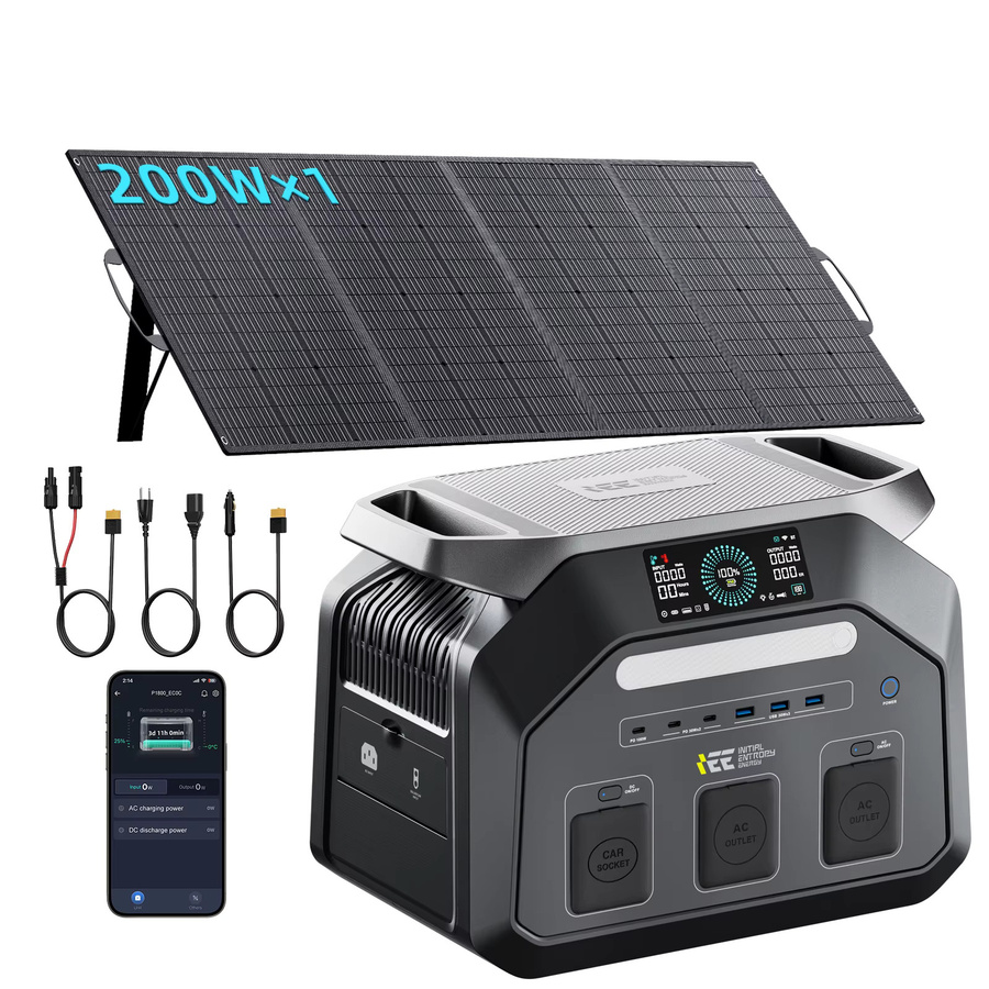IEE INITIAL ENTROPY ENERGY Tragbare Ladestation 1024Wh mit 1800W und 200W faltbarem Solarpanel in Schwarz - Bild 5