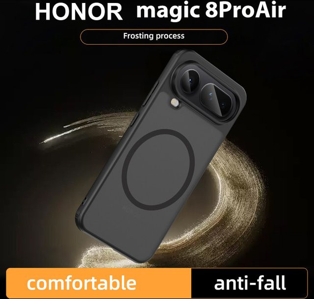 ELVEV Magnetische Hülle für Honor Magic 8 Pro, Stoßfeste Airbag Handyhülle aus TPU und Hart-PC, Matt Transluzent, Schwarz oder Transparent - Bild 1