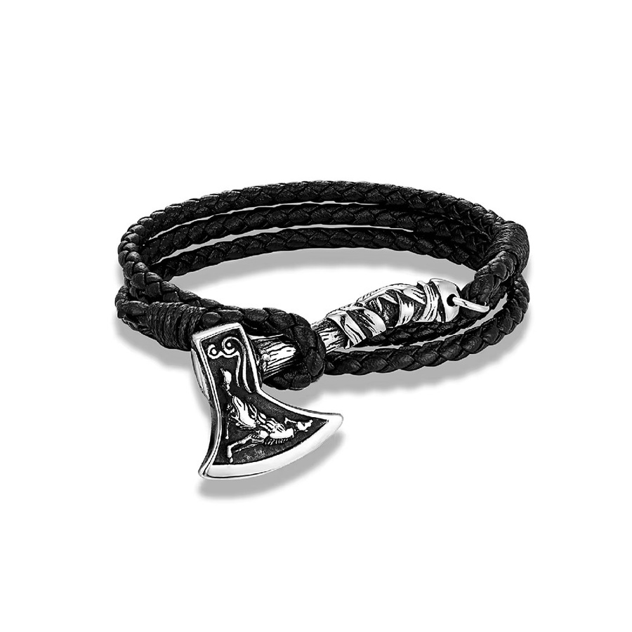 NORTHMAN Armband, Edelstahl, Leder, Silber, Unisex - Bild 3