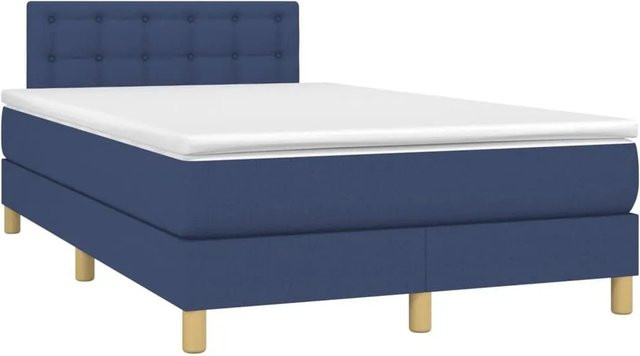 vidaXL Boxspringbett mit Matratze und LED-Beleuchtung in Blau, Hybrid-Bett mit USB-Anschluss und Taschenfederkern, B/T: 120 x 190 cm - Bild 1
