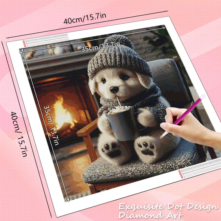 HUACAN Diamant-Mosaik-Set Hund im Winter mit Schnee als Wanddekoration, Mehrfarbig - Bild 2
