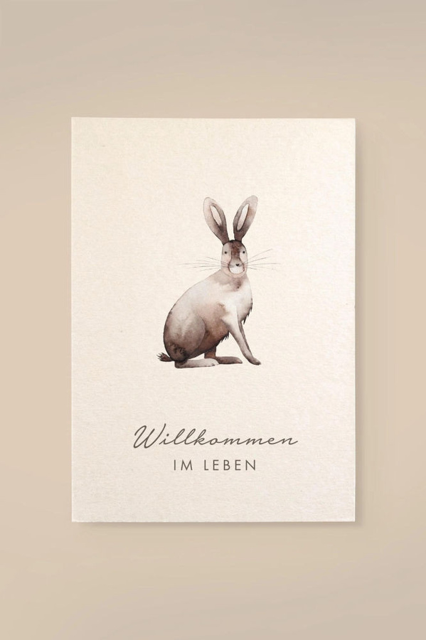 Leevje Karte Hase Willkommen im Leben aus Holzschliffpappe in Beige - Bild 1