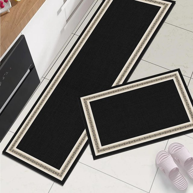VIKAMA Zweiteiliges Küchenmatten-Set aus Diatomeenerde in Schwarz, saugfähig und rutschfest, Rechteckig, Matte 1 B/T/H: 40 x 60 cm, Matte 2 B/T/H: 40 x 120 cm - Bild 1