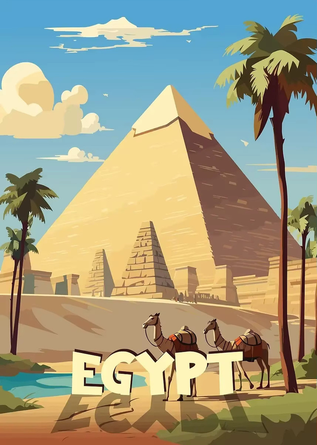 Minimalistisches Leinwandposter Potdemiel mit den Pyramiden von Giza und der Sphinx in Mehrfarben - Bild 3