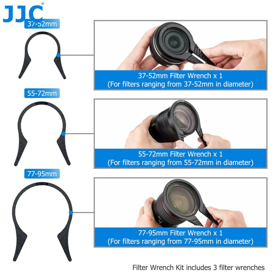 JJC Kamera-Objektivfilter-Schraubenschlüssel-Set zur Demontage von CPL UV ND Filtern in Schwarz, passend für 37-52mm, 55-72mm und 77-95mm - Bild 2