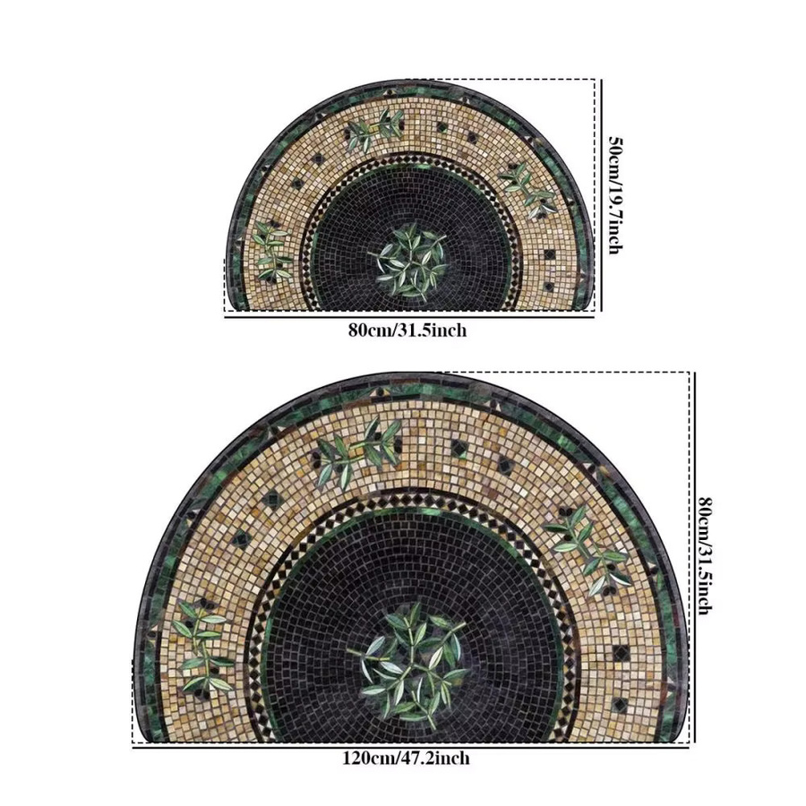 VIKAMA Retro-Mosaik-Halbrund-Fußmatte, rutschfest und waschbar, Mehrfarbig, B: 60,0 cm, T: 40,0 cm - Bild 3