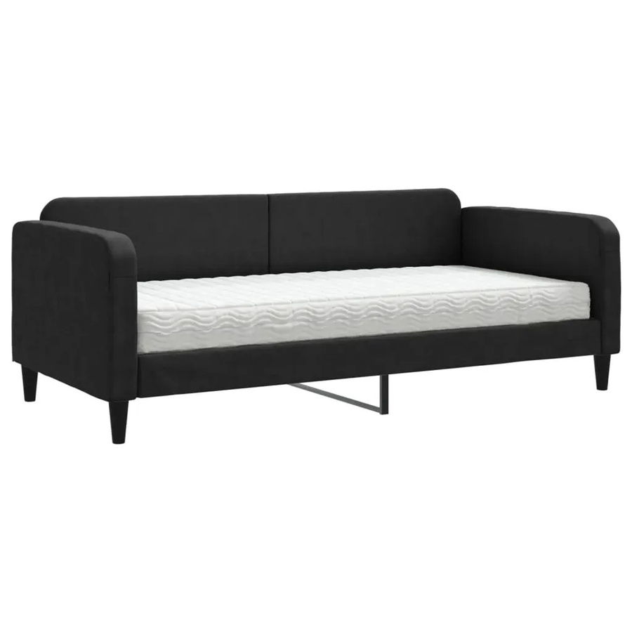 vidaXL Tagesbett mit Matratze Schwarz mit Armlehnen und Schlaffunktion aus Stoff und Schaumstoff B/T/H: 90 x 200 cm - Bild 2