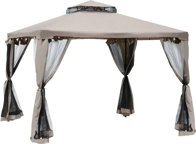 Outsunny Gartenpavillon mit 4 Seitenwänden aus Metall und Polyester, Grau, B/T: 300 x 300 cm - Bild 1