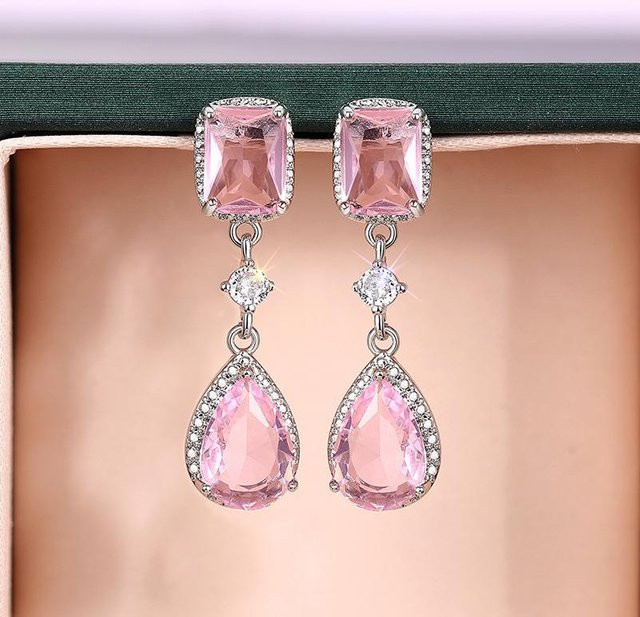 YIRAN Jewelry Hängeohrringe, Rosa/Gelbe Zirkonia, Damen - Bild 1