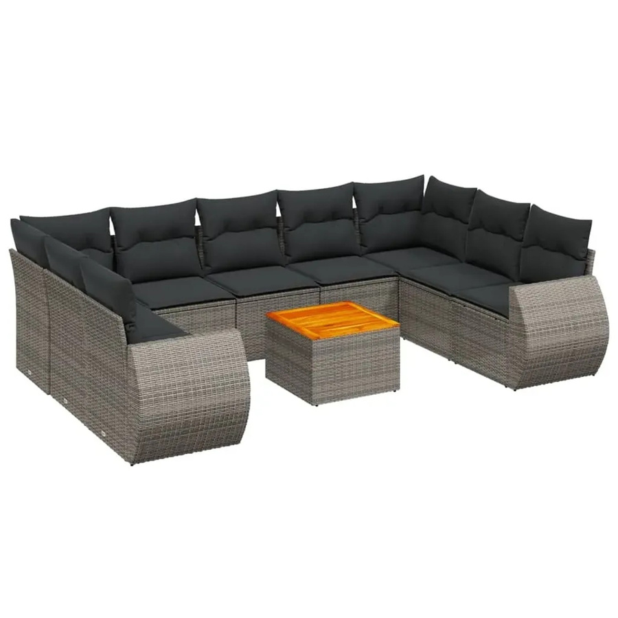 vidaXL 10-teilige Garten-Sofagarnitur in L-Form aus Polyrattan mit Kissen in Grau - Bild 2