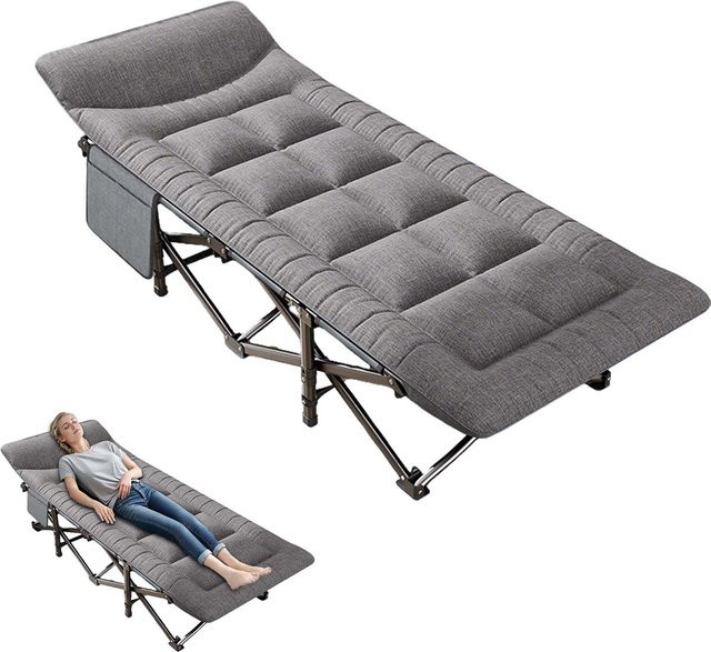 HGTUGO Klappbarer Camping-Liegestuhl in Grau mit 200 kg Tragkraft für Garten, Balkon und Terrasse - Bild 1