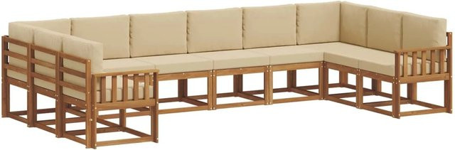 vidaXL Outdoor-Sofagarnitur aus Akazienholz in L-Form mit 10-teiligem Set, Farbe Natur und Beige - Bild 1