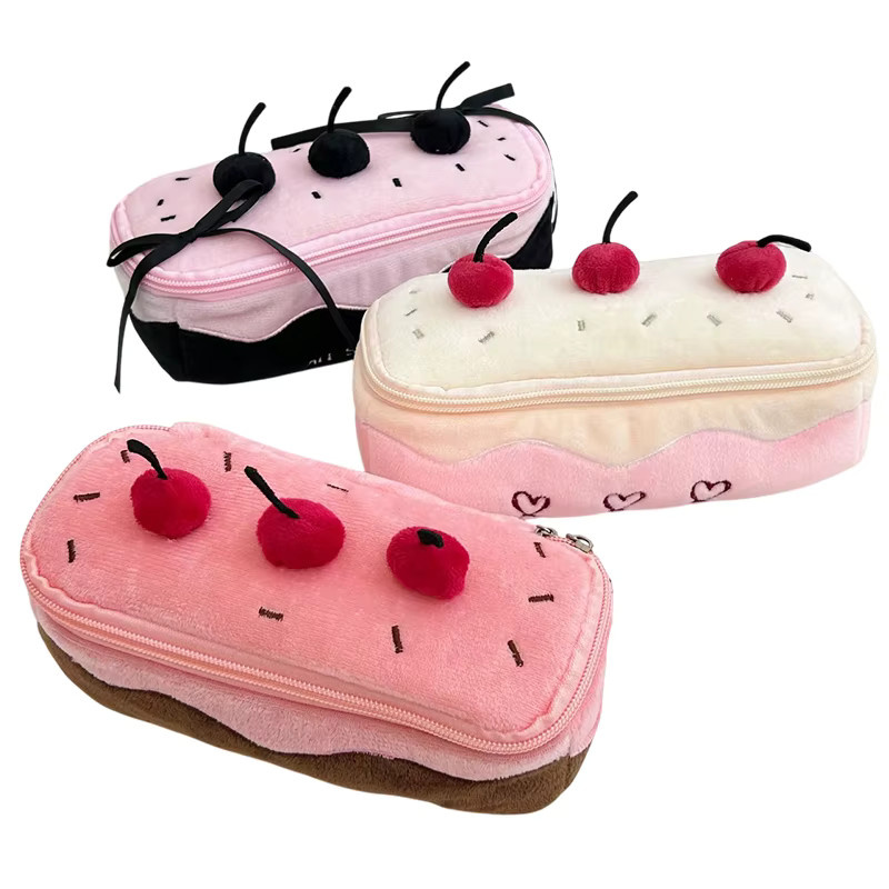 CHENJ Plüsch Etui Kirschkuchen in Pink mit großem Fassungsvermögen für Schule und Freizeit - Bild 2