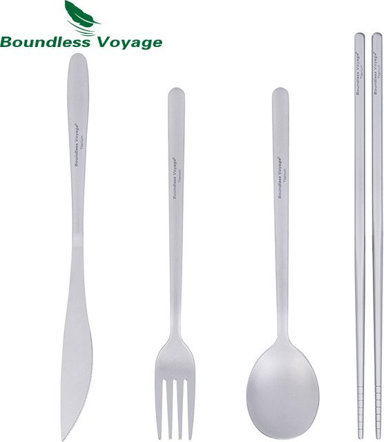 Boundless Voyage Camping Titan-Besteckset aus Metall in Silber Matt mit Löffel, Gabel, Messer und Stäbchen für Outdoor und Reisen - Bild 1