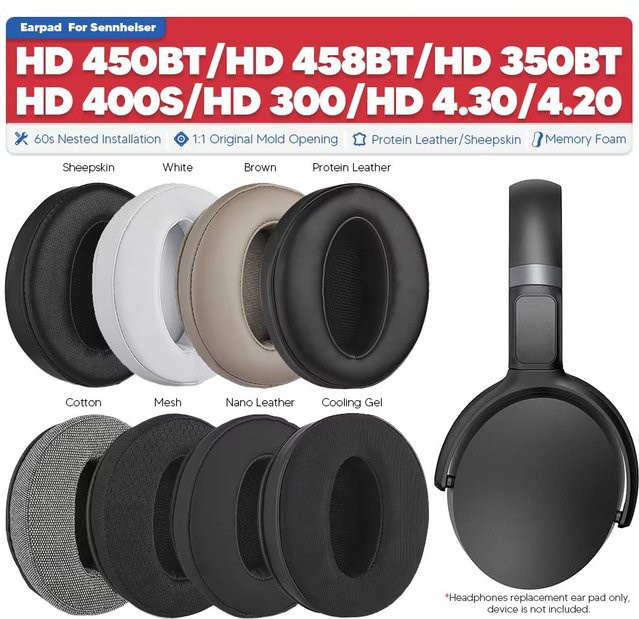 Sennheiser Ersatz-Ohrpolster aus Memory Foam für HD 450BT 458BT 300 4.30 4.20 400S 350BT in Schwarz - Bild 1