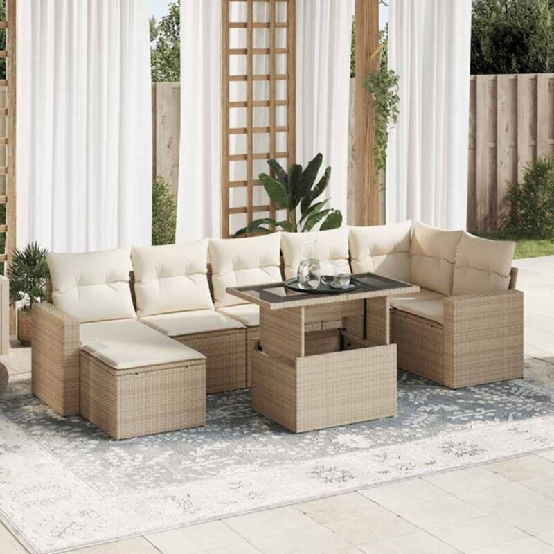 8-tlg. Garten-Sofagarnitur mit Kissen aus Polyrattan in Beige von Vidaxl - Bild 1