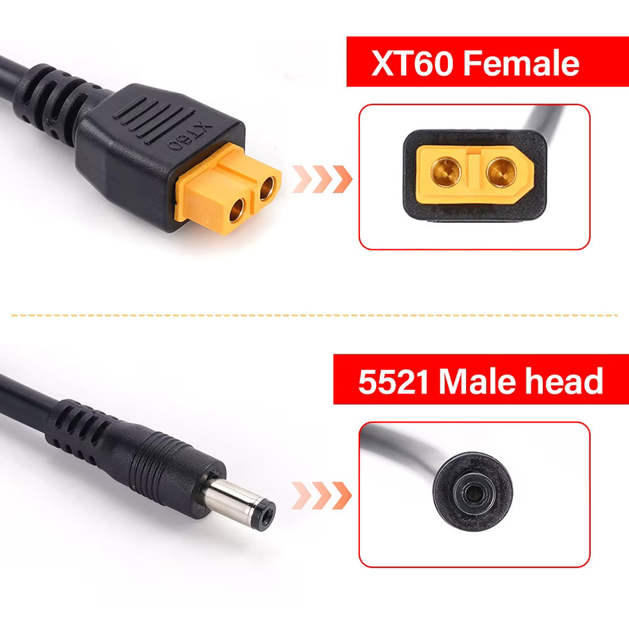 KingHui XT60-Buchse auf DC5521-Stecker Stromkabel-Adapter 16 AWG in Schwarz, 1,5 m Länge für Solarpanel-Anschluss und Autobatterie - Bild 2