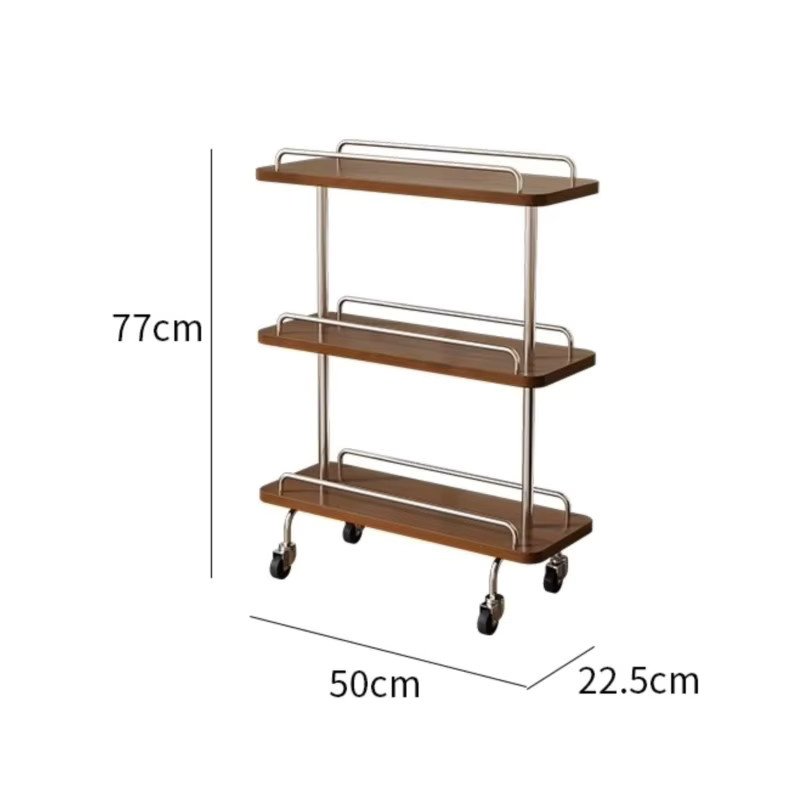 UOSU MOMO Art Retro-Wagen aus Holz mit schmalem Regal in Braun oder Rot, beweglicher Beistelltisch im Mid-Century-Stil mit Rollen - Bild 4