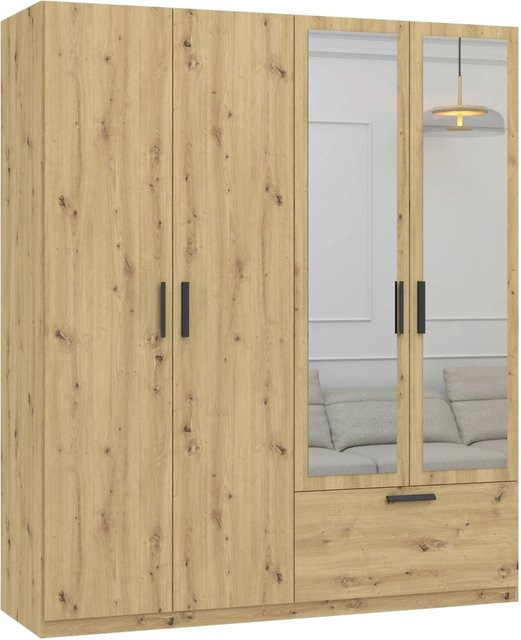 Mömax Drehtürenschrank Milos in Eiche Artisan mit Glaselementen und integrierten Schubladen, B/T/H: 180 x 54 x 210 cm - Bild 1