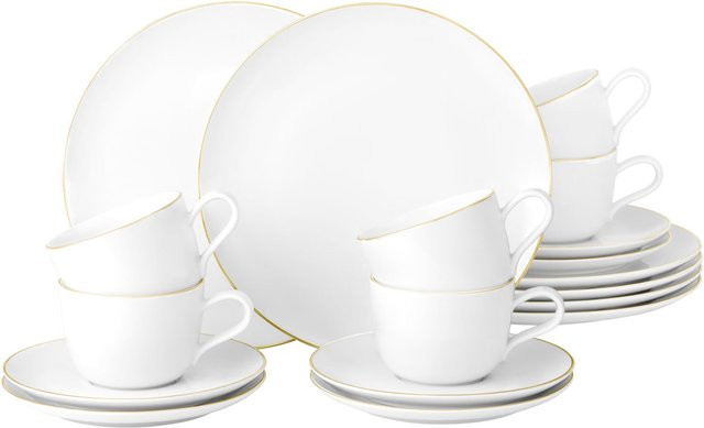 Seltmann Weiden Kaffeeservice Liberty aus Porzellan in Weiß mit Goldrand, 18er Set - Bild 1