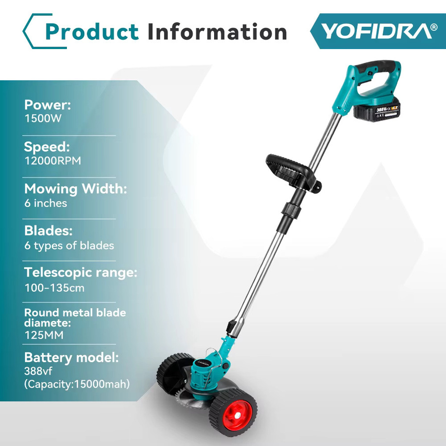 YOFIDRA Elektrischer kabelloser Rasenmäher mit Längenverstellung für Makita 18V LXT Akkus - Bild 2