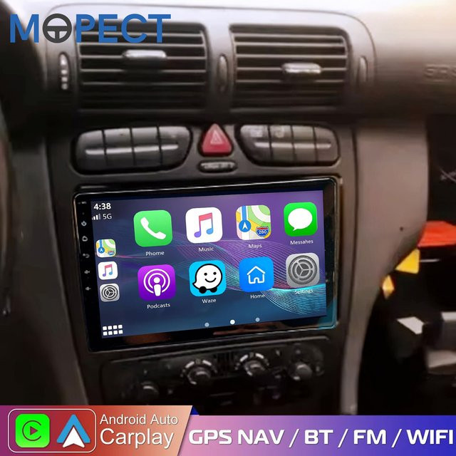 MOPECT 9 Zoll Autoradio mit CarPlay und Android Auto für Mercedes Benz C-Klasse W203 C200 C320 C350 und CLK W209, Intelligentes Multimedia-System mit 64GB Speicher, GPS und 4G, Schwarz - Bild 1