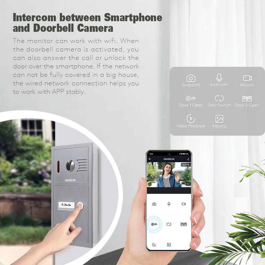HOMSECUR Tuya Smart Video Türsprechanlage mit 7 Zoll Display, 1080P WIFI Kamera, Fingerabdrucksensor und IC Keyfobs in Weiß - Bild 3