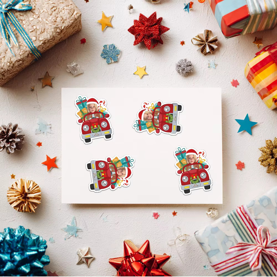 20 Stück personalisierte Weihnachts-Gesichtsaufkleber von Cyuan mit Auto-Weihnachtsmann-Design-Hüten in Mehrfarbig - Bild 4