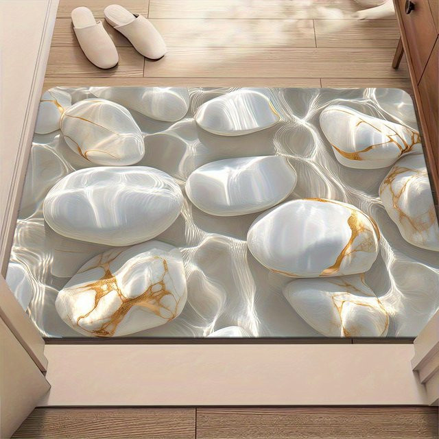 VIKAMA Premium Light Luxury Pebble Badezimmer-Fußmatte, weiß, rutschfest und saugfähig - Bild 1
