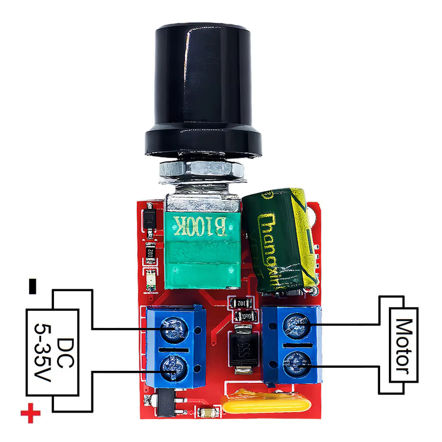OLNYLO PWM Mini Drehzahlregler Motormodul DC-DC bis 90W mit LED-Dimmer für 3V 6V 12V 24V 35VDC - Bild 2