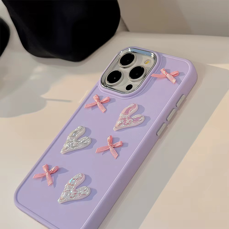 MUQGEW 3D Bogen Perlen Handyhülle mit Liebe-Überzug für iPhone 11 bis iPhone 16 Pro Max in Candy Farbe, stoßfeste Schutzhülle - Bild 4