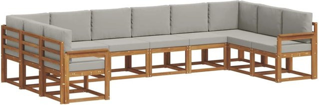 vidaXL Outdoor-Sofagarnitur aus Akazienholz in L-Form mit 10-teiligem Set, Farbe: Natur und Hellgrau - Bild 1