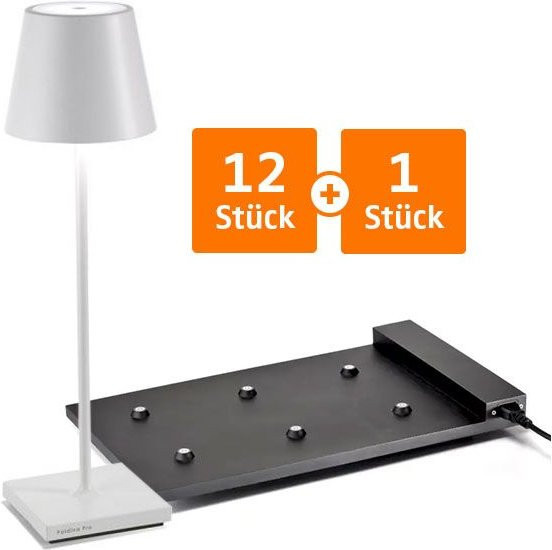 Zafferano Poldina Pro LED-Akkuleuchten Set mit Multikontakt-Ladestation, Weiß, dimmbar, IP65 wetterfest - Bild 1
