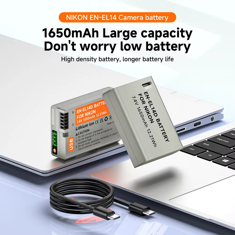 PALO USB Kamera Batterie EN-EL14 EN-EL14a mit 1650 mAh für Nikon P7000 P7700 P7800 D3100 D3400 D3500 D5100 D5300 D5600 in Grau - Bild 4