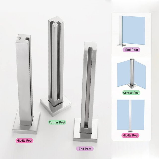 Maßgefertigter Glasgeländerpfosten aus Edelstahl 304 in Silber mit quadratischer Basis für die Außenschwimmbadumzäunung - Bild 1
