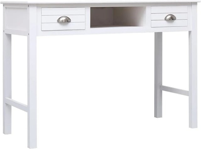 vidaXL Schreibtisch aus massivem Paulownia-Holz in Weiß, B/T/H: 108 x 45 x 76 cm - Bild 1