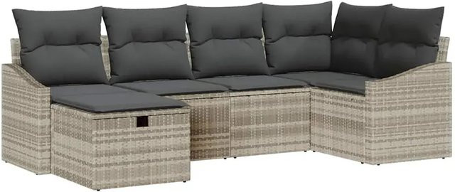vidaXL Garten-Sofa-Set mit Kissen und integriertem Stauraum, 6-teilig, Beige und Grau - Bild 1