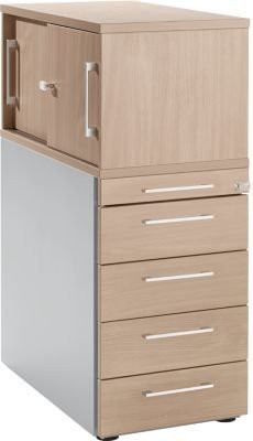 Schäfer Shop Genius Standcontainer mit Aufsatzschrank in Eiche und Weiß mit Schiebetüren und Schloss - Bild 1
