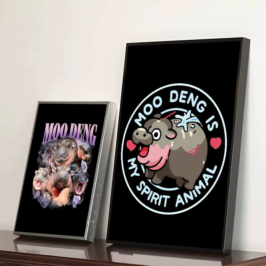 Kawaii Baby Hippo Moo Deng Poster Aufkleber Wanddeko in Multicolor - Bild 3