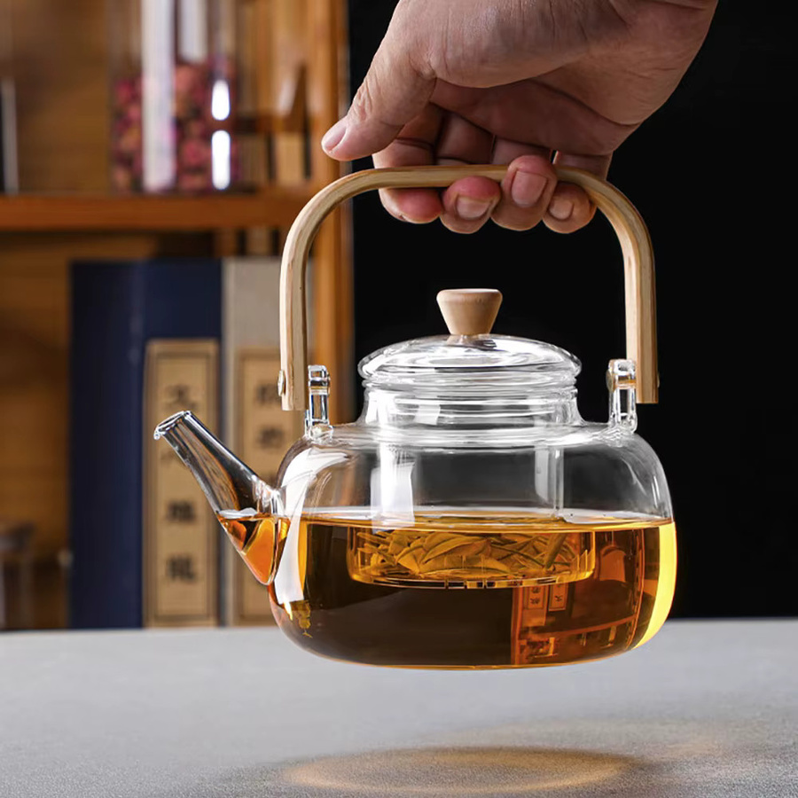 YWDL Glas-Teekanne mit herausnehmbarem Sieb und Bambusgriff, transparent, 1 l - Bild 4