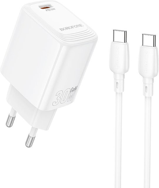 Borofone BN28 Netzladegerät mit USB-C Kabel, 30W, 3A, Weiß - Bild 1