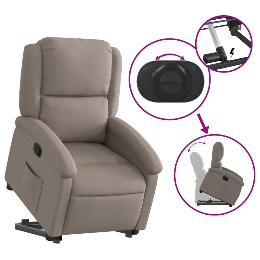 vidaXL Relaxsessel mit Aufstehhilfe für Senioren in Taupe aus Stoff - Bild 3